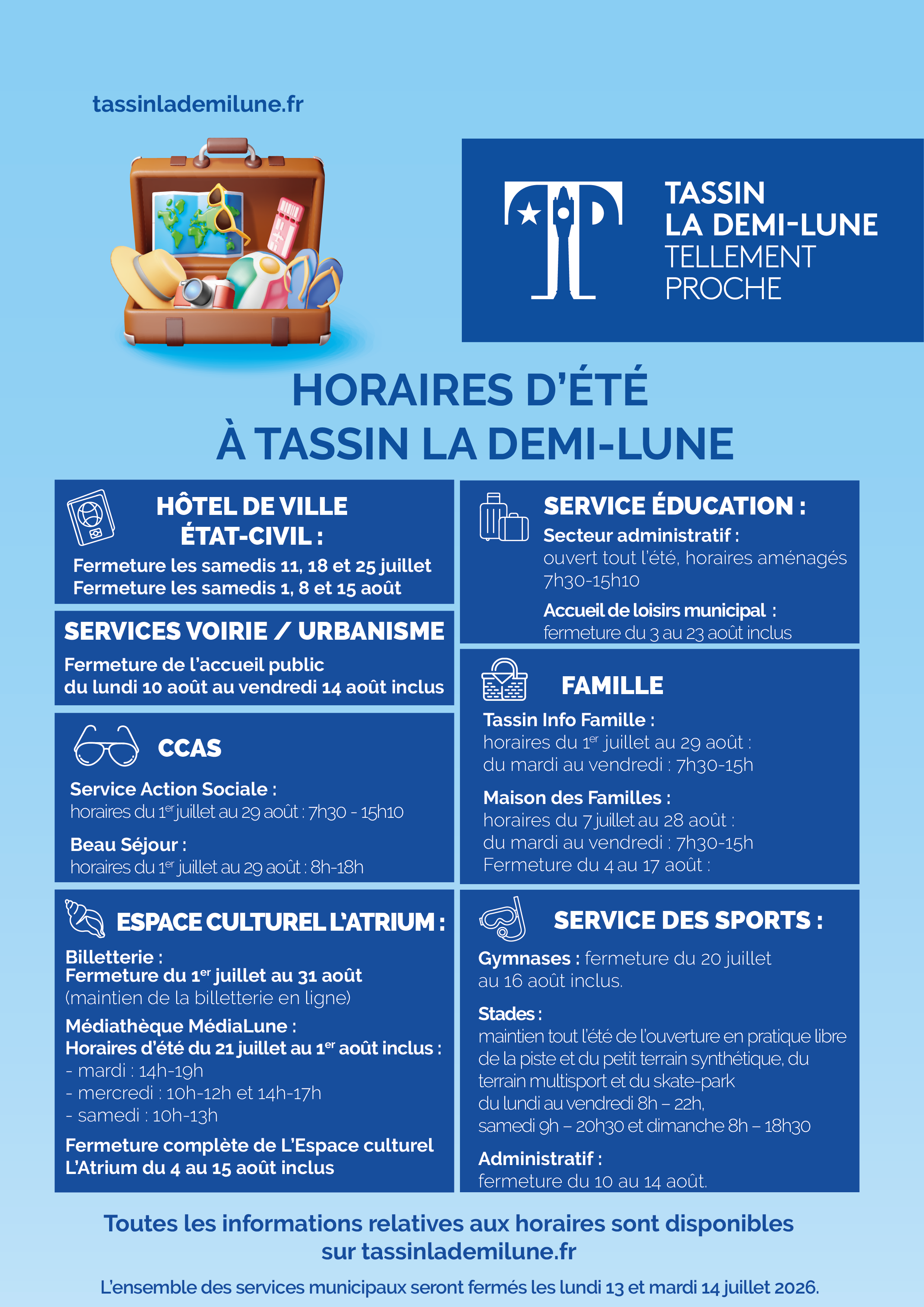 horaires estivales 2026